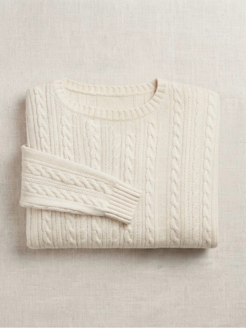 Ralph Lauren Cream Cable-Knit Crewneck Sweater